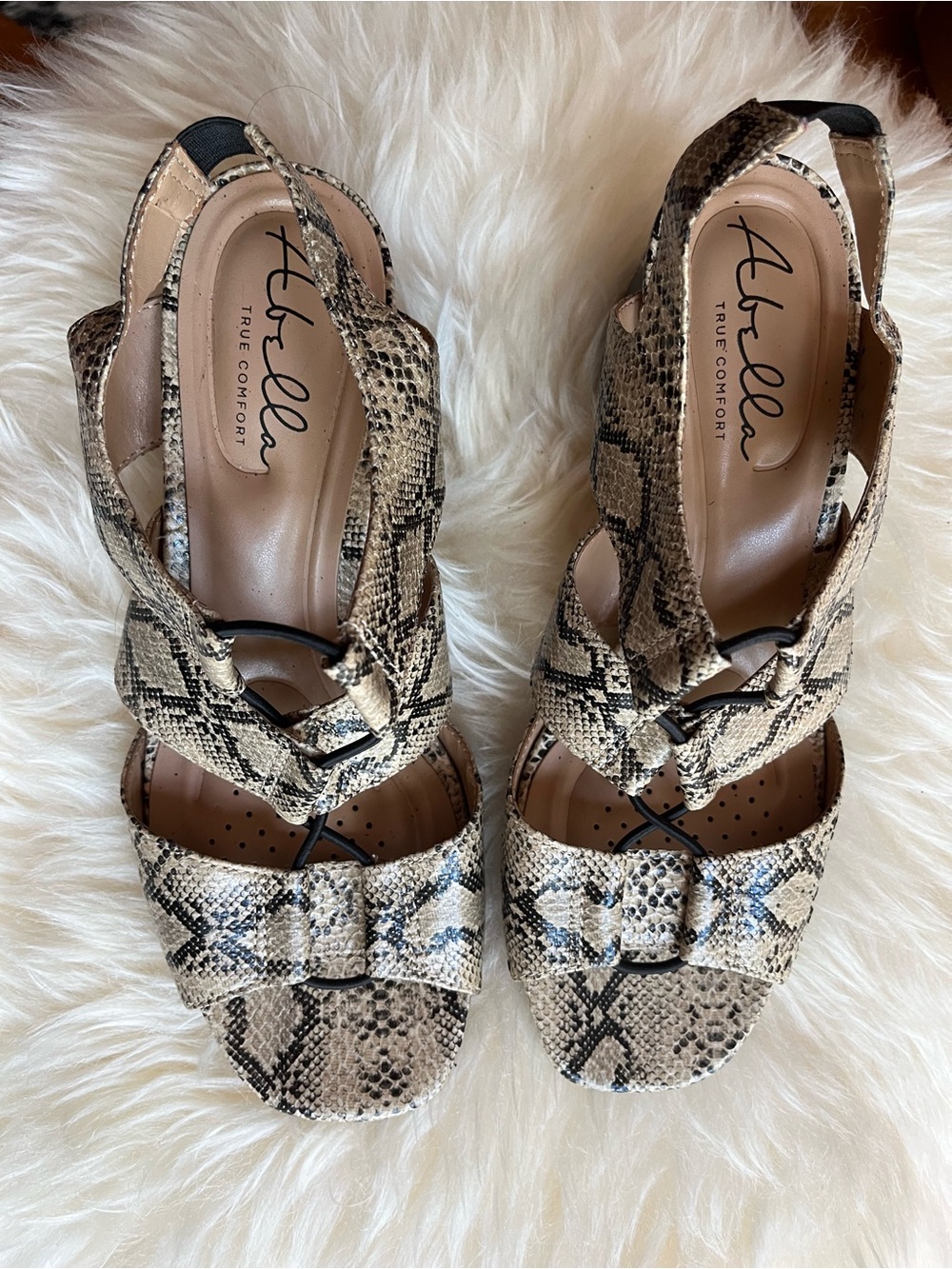 Abella Snake-Print Slingback Heels in Taupe and Black SZ 7.5
